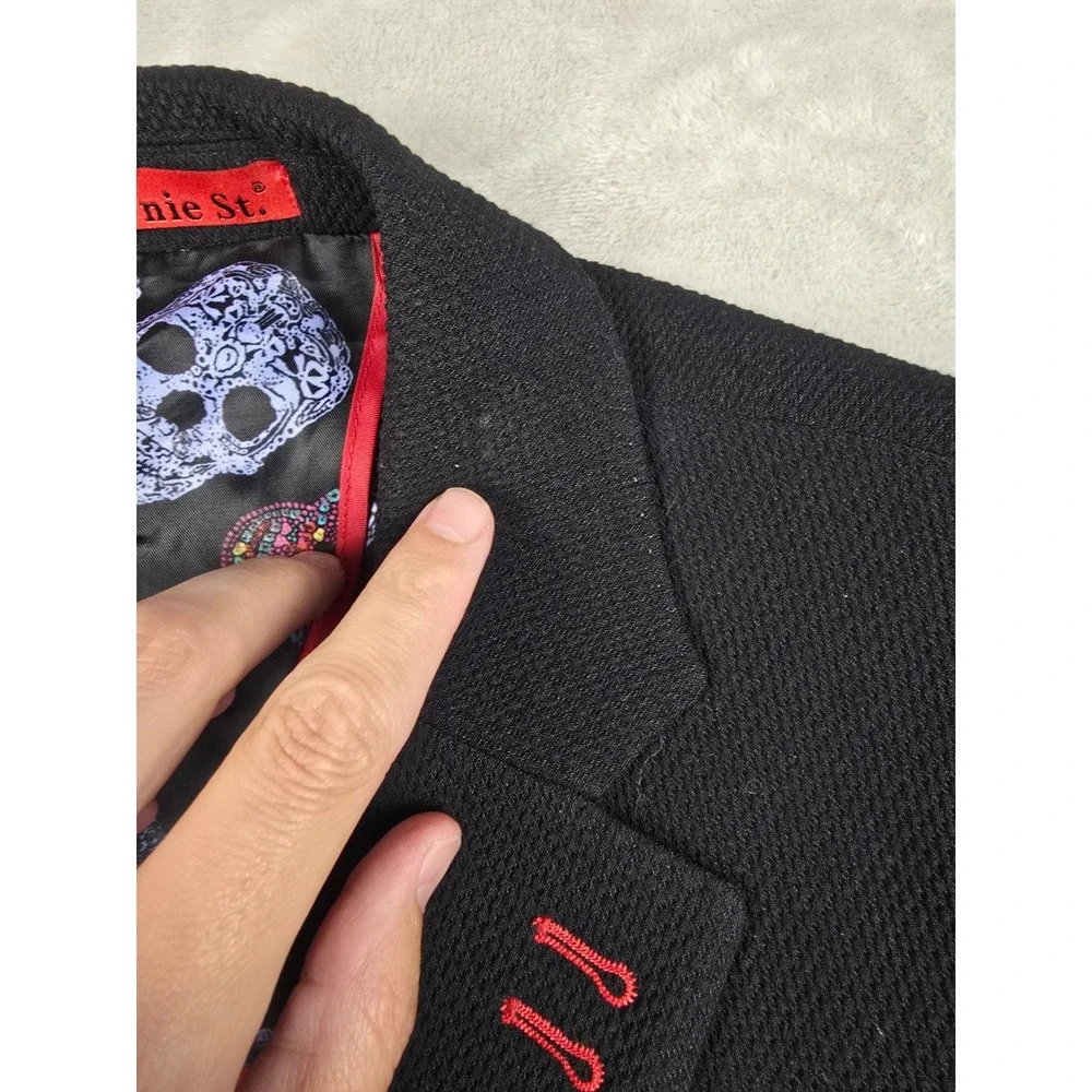 7 Downie St Sport Coat Mens 38R Black Skull Lining Textured Two Button Blazer